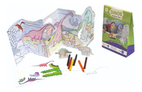 Juego Escenario Desplegable Pinta Arma Dinosaurios Stickers 0