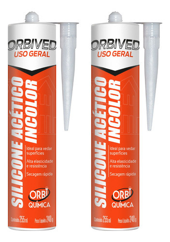 Kit 2 Silicone Acético Cola Vidro Granito Aluminio Orbi 240g 0
