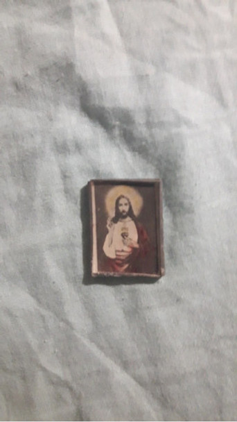 Corazón De Jesús Plaquita Vidrio Y Plomo Antiguo 0