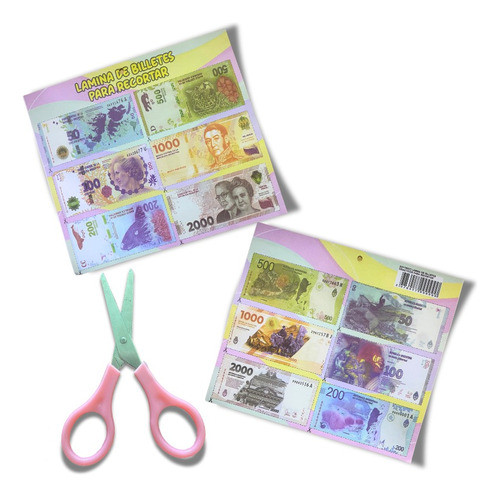 Kit Lámina Para Recortar De Billetes Didácticos + Tijeras 0