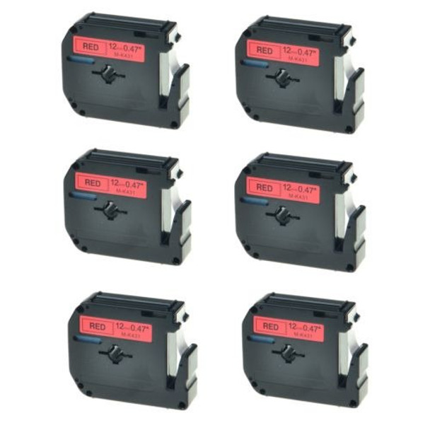 6pk K431 M Mk431 Negro Sobre Rojo 0,47 '' Etiqueta Cinta Par 0