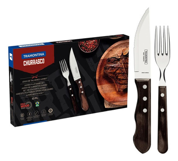 Juego Cubiertos Asado Tramontina Polywood 12 Piezas Marrón 0 Juego Cubiertos Asado Tramontina Polywood 12 Piezas Marrón 0
