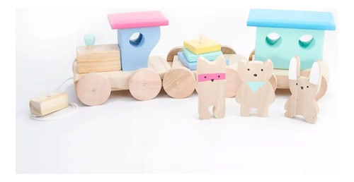Tren De Arrastre Con Personajes Madera Didactico 0