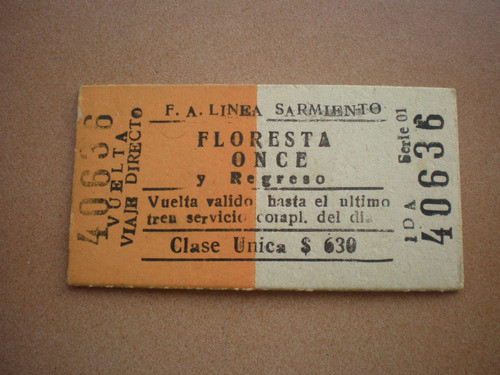 Boleto Usado De Ferrocarril Sarmiento Año 1980 0