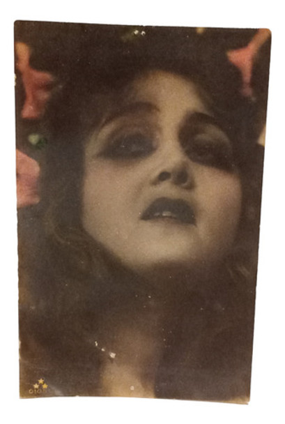 Tarjeta Postal Antigua Foto Cara Mujer 0