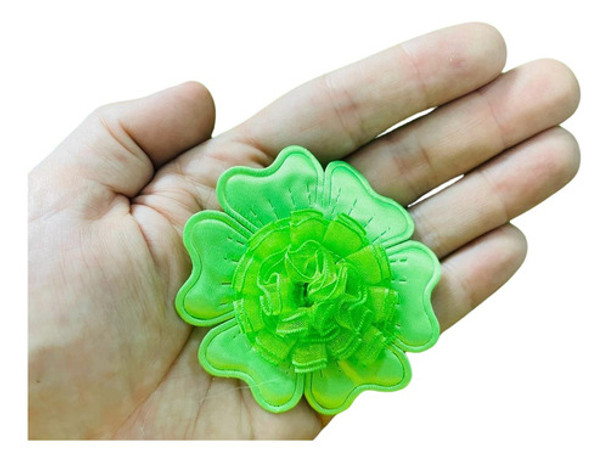 100 Pcs Flor De Tecido Com Rococo 7cm Verde Limão 0
