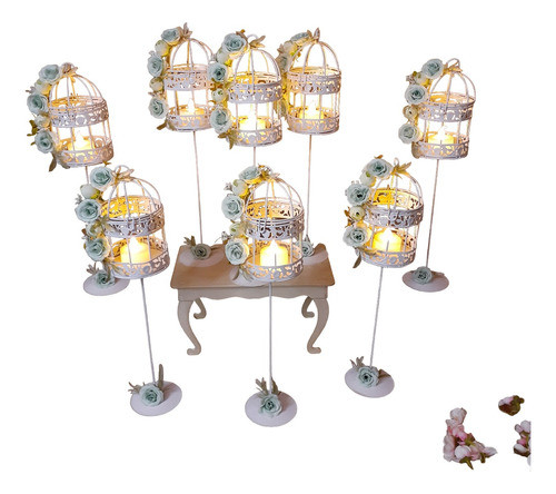 Centro De Mesa Jaulita Con Pie Y Vela Led 0