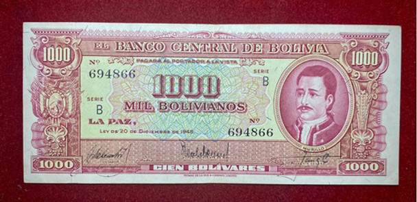 Billete 1000 Bolivianos 1945 Bolivia Pick 149 A.1 De La Rue 0