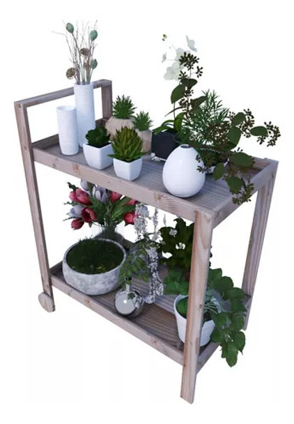 Carrinho Chá Café Multiuso Em Madeira 2 Andares Cor Natural 0