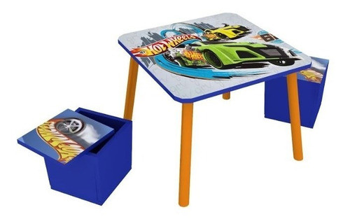 Mesa + 2 Puff Con Guarda Juguetes Hot Wheels Original 0