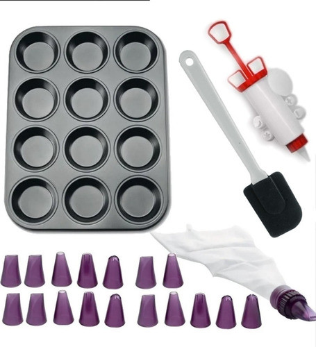 Set Molde Muffins + Espatula + Equipo Y Jeringa Decoradora 0