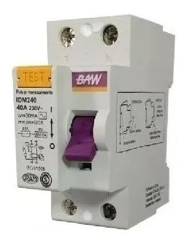 Disyuntor Diferencial Bipolar Baw 2x40a 30ma 0