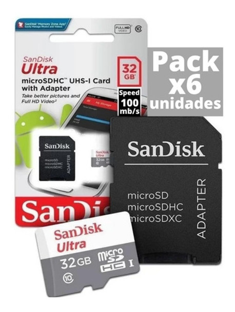 Pack X6 Memorias Micro Sd 32 Gb Sandisk Clase 10 Mayoristas 0