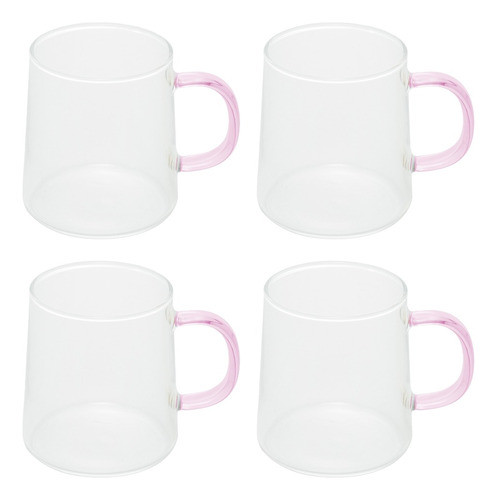 Jogo 4 Canecas Alça Rosa Borossilicato 320ml Presente 0
