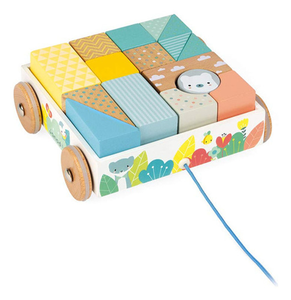 Janod Pure Pull-along 16 Piezas De Bloque De Pastel De Mader 0