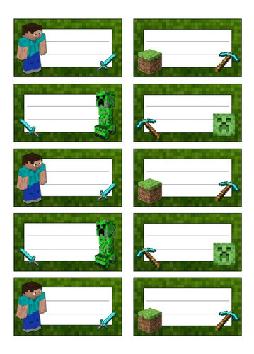 Kit Etiquetas Escolares Del Videojuego Minecraft Imprimible 0
