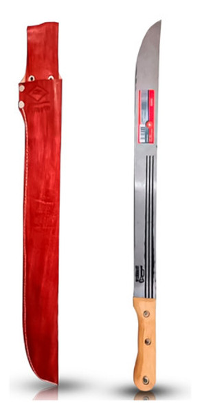 Kit Facão P/ Mato Aço Carbono Cabo Madeira Com Bainha 20 Pol 0