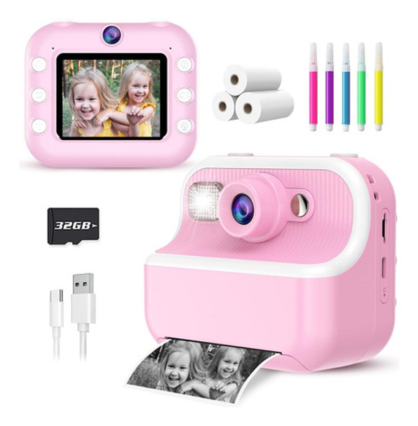 Cámara Instantánea Para Niños, Imprime Fotos En Papel, Rosa, 0