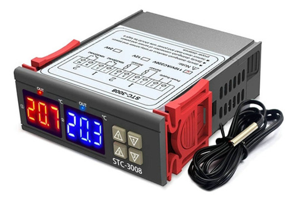 Termostato Digital Stc-3008 110/220v Duplo Com 2 Sensores 0