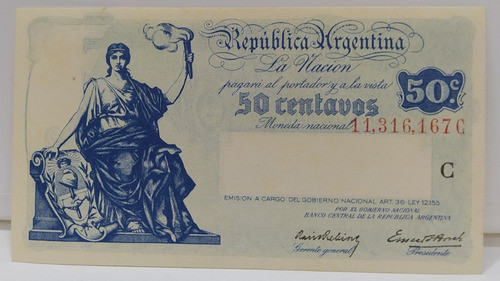 Antiguo Billete 50 Centavos Progreso Bottero 1801 0