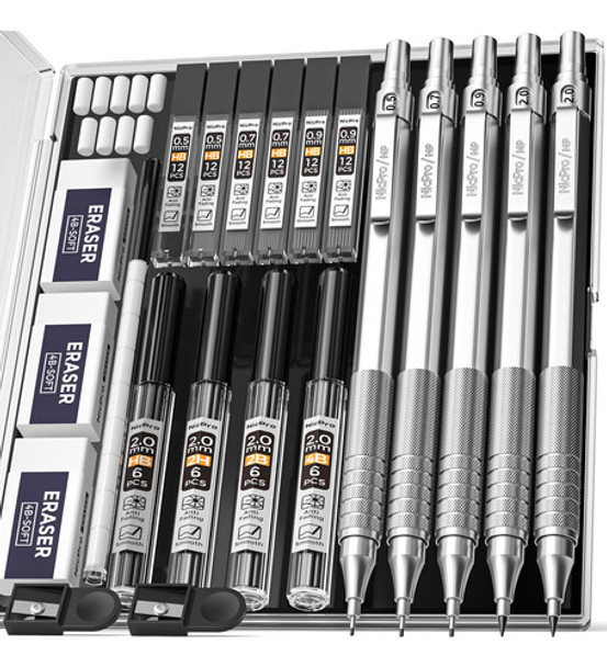 Juego De 5 Lapices Mecanicos 0.5/0.7/0.9mm-gris 0