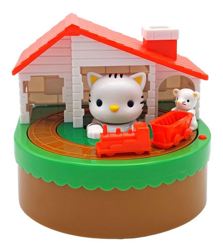 Alcancía Gatito Y Ratón Con Tren Atrapa Moneda Musical 0