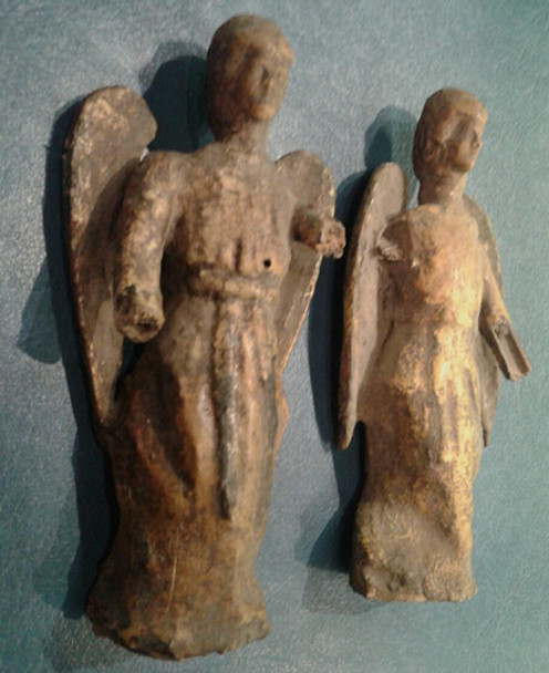 Par De Antigua Talla Madera Escultura Santo  Arcangel Angel 0