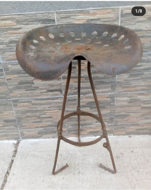 Antigua Banqueta Asiento De Hierro Con Asiento De Arado 0