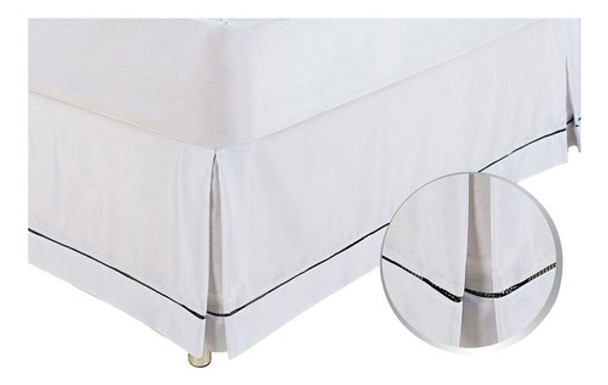 Saia Cama Box Solteiro Babado Ponto Palito Branco(90x190) O 0