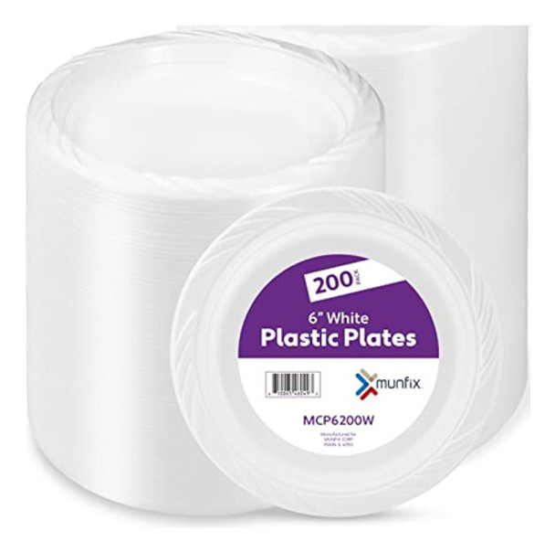 Munfix Platos De Plástico Blanco De 6 Pulgadas, 0 Munfix Platos De Plástico Blanco De 6 Pulgadas, 0
