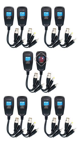 Pack X5 Par Balun Rj45 Utp Video Audio Ahd Tvi Cvi Camara 0
