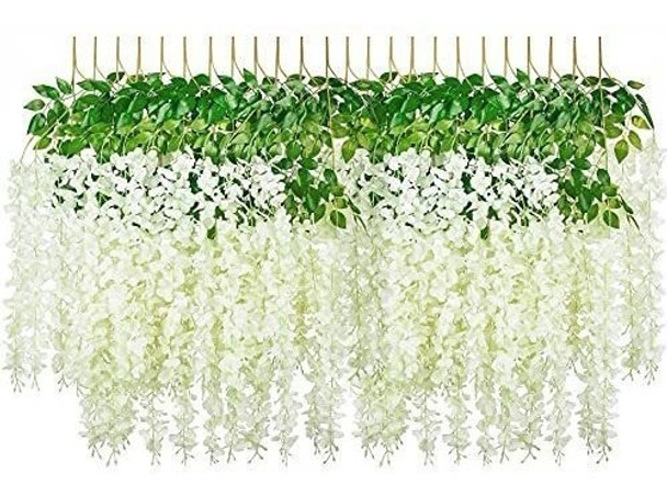 Paquete De 24 Flores Colgantes De Glicina Blanca 0