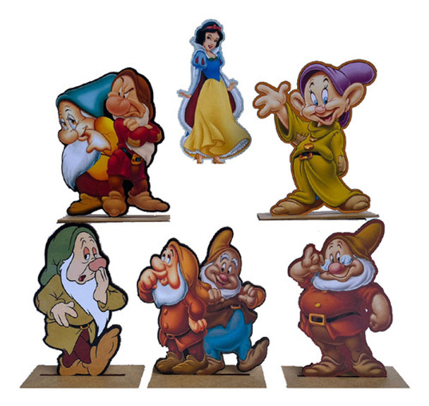 Kit Display De Mesa 6 Peças Festa Branca De Neve 7 Anões Mdf 0