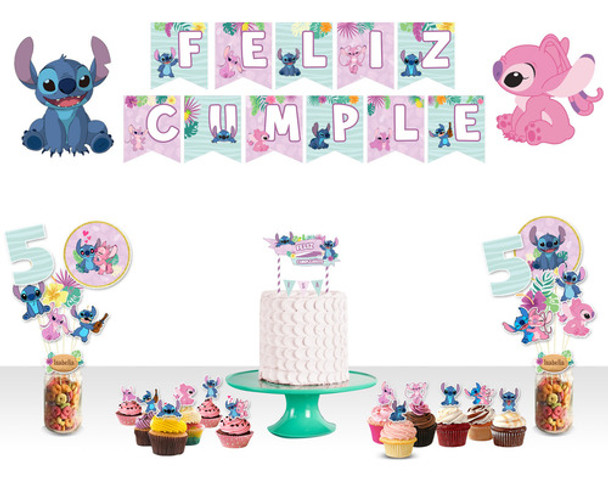 Mega Pack Stitch Y Angel Topper Torta Banderin Pinchos 0