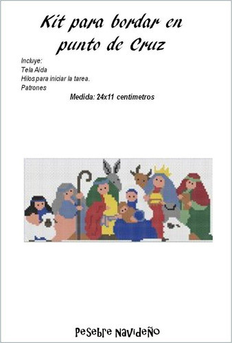Kit Punto De Cruz Tela Hilo Y Patrones Pesebre Navideño 0