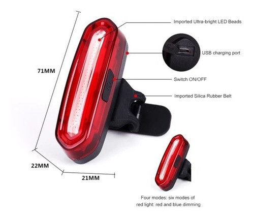 Luz Trasera De Bicicleta Duradera Recargable Por Usb 0