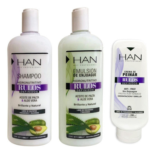Han Rulos Definidos Kit Shampoo+enjuague+crema Peinar Apto 0