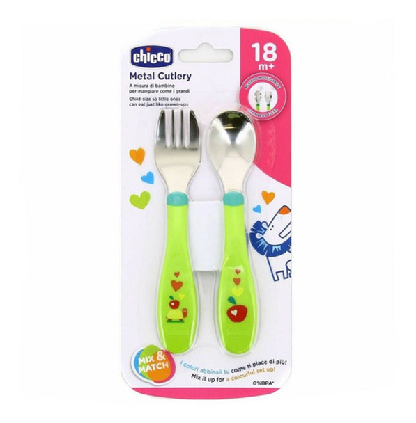 Cubiertos Chicco Tenedor Cuchara Para Bebes Acero Inoxidable 0
