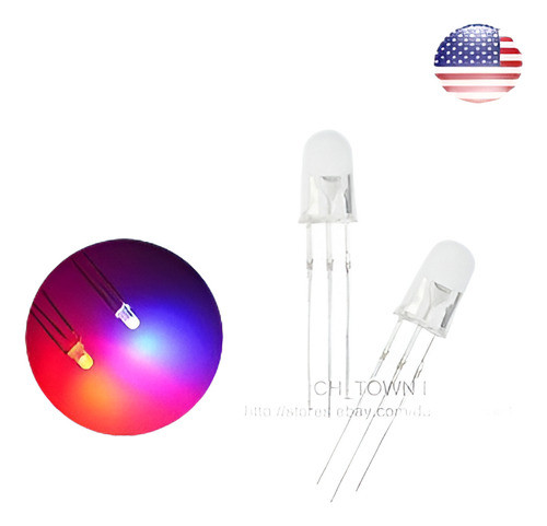 100 Piezas 5mm 3pin Cátodo Común Difundido Usa Bi-color Rojo 0