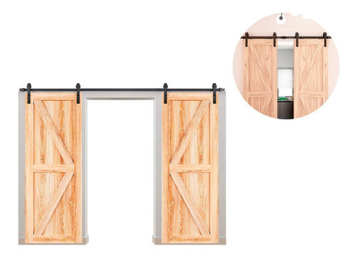 Kit Granero Para Puerta Doble Curvo 2 Mts Negro Ruedamas 0