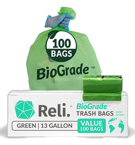 Bolsas De Basura Biodegradables Reli., De 49l, Verdes, 100u 0