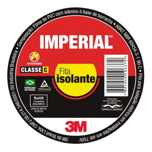 Fita Isolante Imperial 3m 18mm X 20m Rolo Grande Original 0 Fita Isolante Imperial 3m 18mm X 20m Rolo Grande Original 0