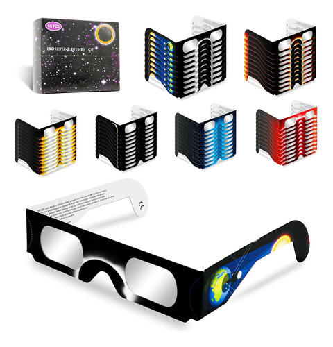 60 Anteojos Eclipse Solar Certificados Ce Iso Visión Directa 0