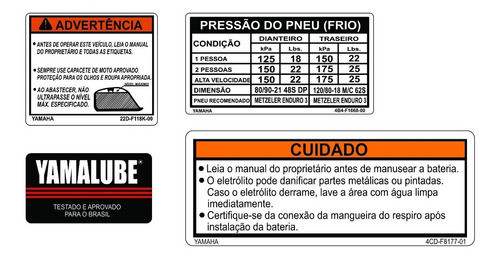 Etiqueta De Advertência Xtz 250 Lander - Frete Grátis 0