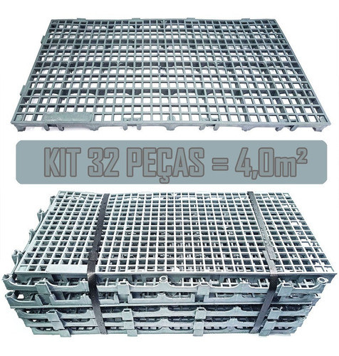 Kit 32 Pç Piso Pallet Plástico 25x50 Multiuso Cinza - Palete 0