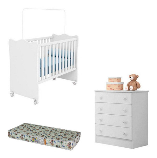 Berço E Cômoda Doce Sonho Qmovi + Colchão 0