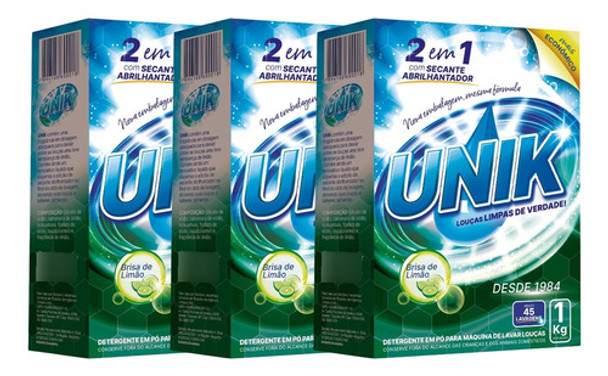 Kit 3un Sabão Detergente Secante Máquina Lava Louça 1kg Unik 0