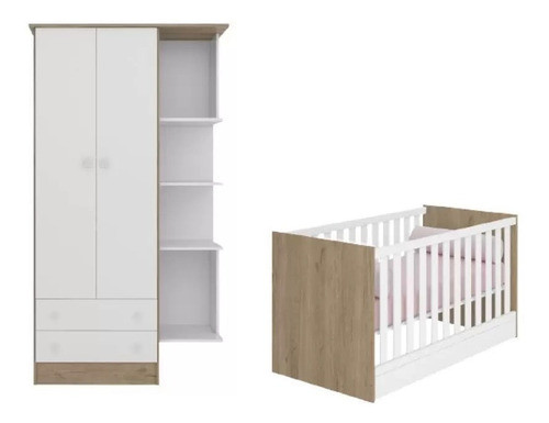 Jogo Quarto Infantil Berço Vira Mini Cama Guarda Roupa Qmovi 0