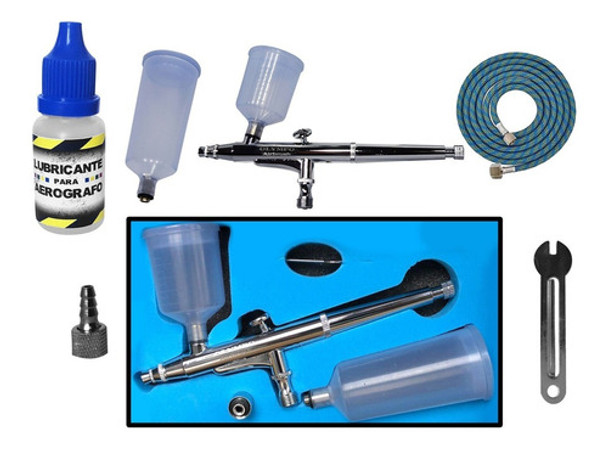 Aerografo Olympo Aguja 0.5mm  Copas Intercambiables Doble Accion . Por Gravedad + Manguera + Clase 0
