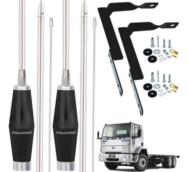 2 Antena Px Inox 1,40m Alongador 25cm Ford Cargo Parafusos 0